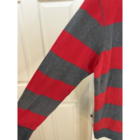 Old Navy Men's Sweater Rugby Striped Crew Neck XL Preppy Red Grey - Picture 2 of 8